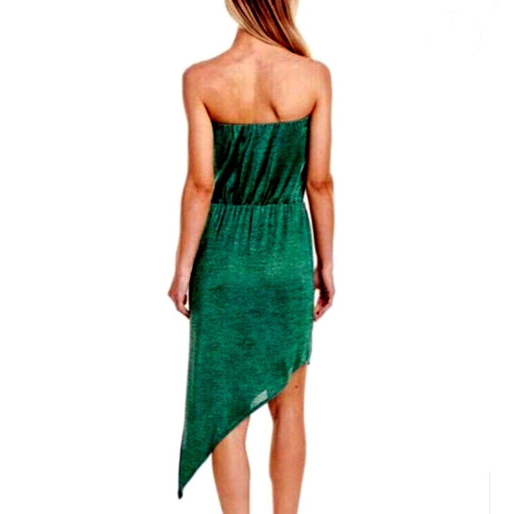 Drew Metallic Emerald Strapless Asymmetrical Dress Sz M Elastic Bodice Low Price - Picture 2 of 11